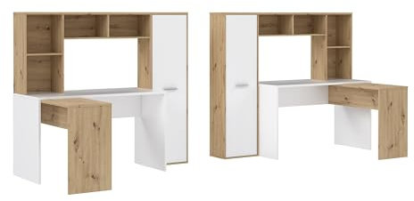 Forte ERIADU Schreibtisch 170 180, moderner Schreibtisch, Computertisch, Büro, Home Office, Holzwerkstoff, Artisan Eiche Holzdekor/Weiß, 173 cm breit x 152 cm hoch x 116 cm tief