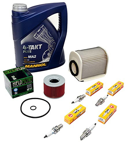 Wartungspaket Öl 4L + Luftfilter + Ölfilter + Zündkerzen für Yamaha XJR 1200 XJR 1300 XJR1200 XJR1300 Baujahr 1995-2006