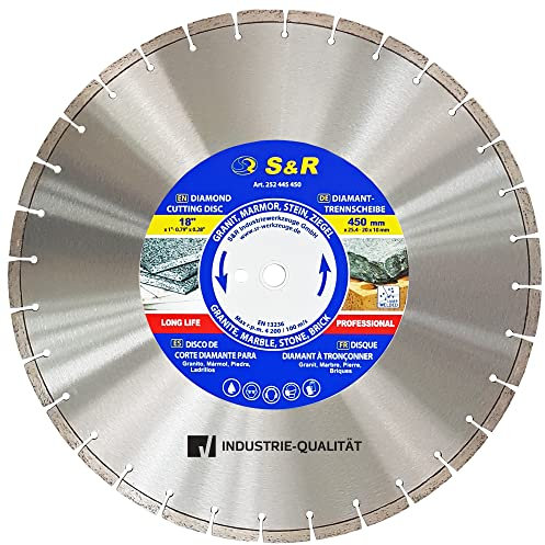 S&R Disque Diamant 450 à Tronçonner Granit, Béton, Marbre, Maçonnerie, Briques. Lame de coupe à segments professionnelle pour meuleuse et scie de table