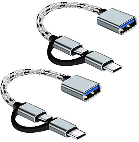 USB C auf USB 3.0 Adapter, 2 in 1 USB C/Micro auf USB Adapter(2 Stück), OTG Kabel Micro USB Kompatibel mit MacBook Pro, iPad Pro, Samsung Galaxy, etc.(Grau)