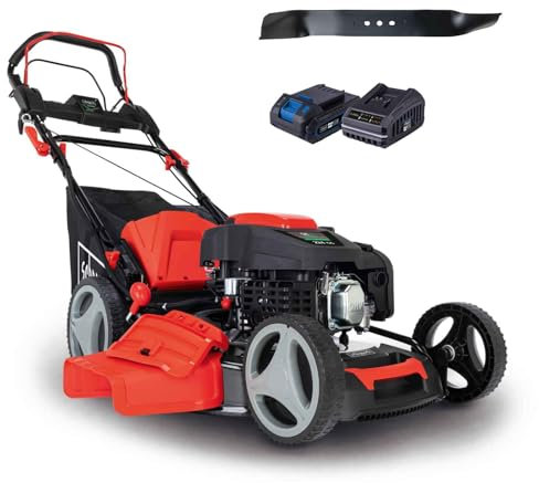 Scheppach Benzin Rasenmäher MS225-53E mit E-Start | Radantrieb | 6PS | 53 cm Schnittbreite | 7-fache Höhenverstellung | 65 Liter Fangkorb | Mulchfuntion | Reinigungsfunktion |mit 2. Mäh- / Mulchmesser