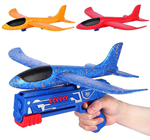 Airplane Launcher Toy Age 3+, Foam Throwing Glider Plane with Catapult Gun, Indoor Outdoor Shooting Game for Kids Boys Girls -12,Flying Gadget Children Xmas Birthday Gift & Present Stocking Filler