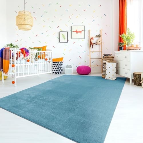 TT Home Teppich Kinderzimmer Waschbar rutschfest Kinderteppich Junge Mädchen Weich Pastell, Farbe: Türkis, Größe:240x340 cm