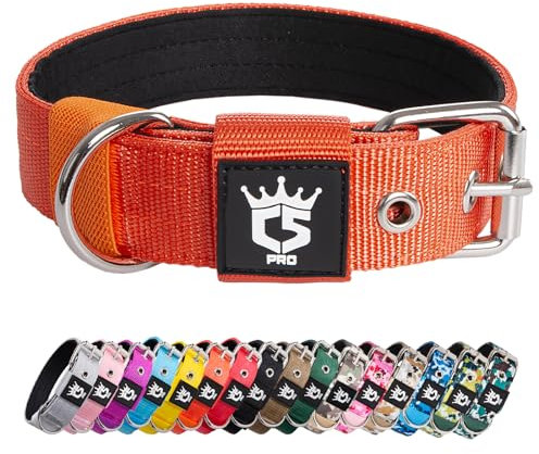 TSPRO Taktisches Hundehalsband, Robustes Halsband für Hunde mit Metallschnallenverschluss, 3,3 cm Breit, Verstellbar und Dick für Kleine Hunde (Orange S)