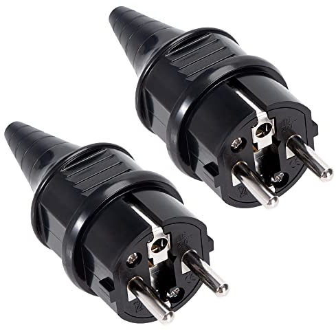GUNGY Clavija Enchufe Macho Enchufe de Seguridad Exterior 16A 250V Enchufe Schuko para Cables de 6-16 mm Protección IP44 Negro 2 Piezas