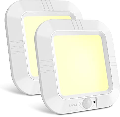 LINEWAY LED Deckenleuchte mit Bewegungsmelder Batteriebetrieben Innen Deckenlampe Bewegungssensor 3000K Wandleuchte Wandlampe für Treppenhaus Schränke Keller (2er Pack)