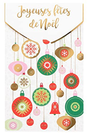 DRAEGER Paris Grußkarte Frohe Weihnachten | Weihnachtskugeln | Heiligabend Feiertage | Heißgold-Verarbeitung | 10,5 x 17 cm | Made in England | Umschlag inklusive | FSC®-Papier