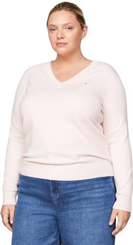 Tommy Hilfiger Pull Femme Col en V, Rose (Whimsy Pink), 48