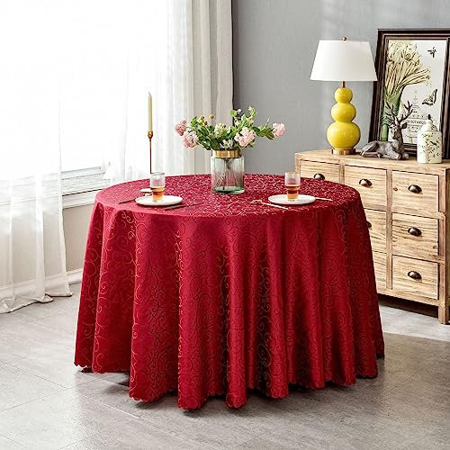 BHOMTY Runde Jacquard-Tischdecke Schützt und dekoriert den Tisch Geeignet für Haus, Hotel Restaurant, Hochzeit Bankett, Büro Treffen Bordeaux Durchmesser 320 cm