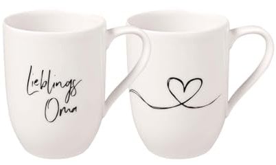 Villeroy & Boch Statement, Set De Tazas Abuela Favorita, 2 Unidades, 280Ml, Porcelana Premium, Blanco