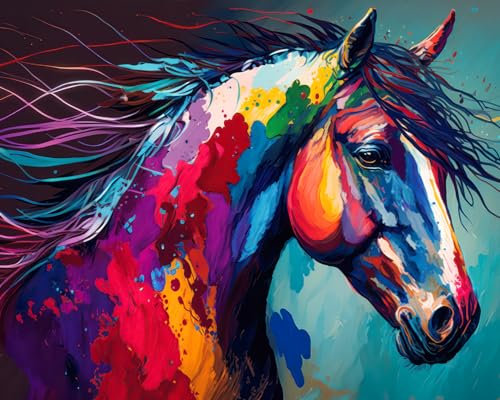 TISHIRON Peinture par Numéros pour Adultes et Enfants - Cheval, Kit DIY Acrylique, Art Abstrait - 40 x 50 cm