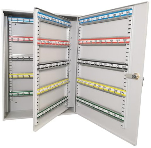 LEOMAR Schlüsselschrank, Schlüsselkasten mit 200 Haken, Schlüsselbox aus Stahlblech, mit Verstellbaren Hakenleisten, Organizer zur Wandbefestigung, Abschließbar, mit Montagematerial, 12 x 39 x 52 cm