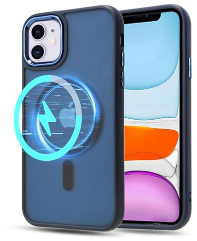 YmhxcY For iPhone 11 Case,Compatible with MagSafe, Translucent Matte Back Slim Shockproof Phone Cover,For iPhone 11 Case-6.1 Inch(Dark Green)