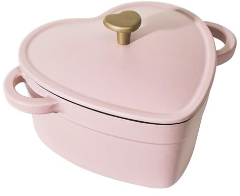 Beautiful 2-Quart Cast Iron Heart Dutch Oven, Pink Champagne, Drew Barrymore