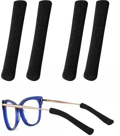 4PCS Glasses Ear Cushions Knitted Cotton Glasses Arm Covers Black Anti Slip Glasses Ear Grips Temple Pads Eyeglass Tips Pads Behind The Ear Glasses Holder Glasses Arm Sleeves for Eyeglasses