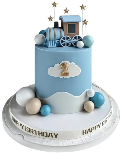 Zug Kuchen Dekoration, 18 PCS Zug Kuchen Topper, Tortendeko Kugeln, Zug Cake Decoration, Zug Cake Topper, Zug Thema Geburtstag Dekorationen, Geburtstags Dekorationen für Kinder (Blau)