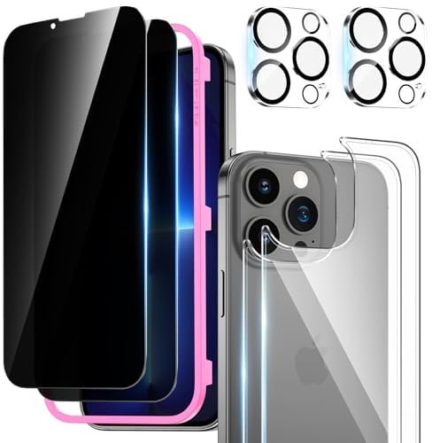 HWeggo Protector de Pantalla de Privacidad para iPhone 13 Pro Max 2-Piezas y 2-Piezas Protectores de Cámara 2-Piezas Protector de Pantalla Trasera Herramienta de Instalación-6-en-1