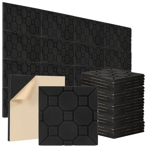 Ollewiellan 24er Akustikschaumstoff Akustikpaneele Selbstklebend 30x30x2.5cm Schalldämmung Absorption von Echos,Schallschutz für Haus und Studio,Gaming Deko,Podcasts,Schwarz Polygon