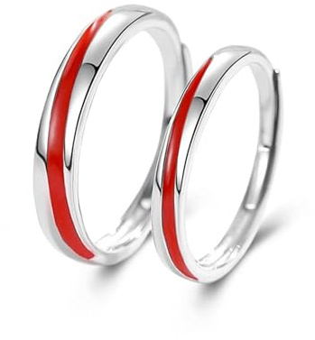 Calefee Anelli Filo Rosso del Destino, Anello Fidanzamento Coppia Argento 925 Regolabili Anello a Fascia Semplice con Smalto Rosso