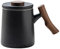 VETIN Teetasse mit Deckel und Sieb, 360 ml Keramik Teetasse mit Holzgriff (Schwarz)