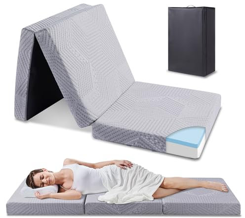 EGO HOME Klappmatratze 80x195 cm, Hoch 10 cm Gästematratze Klappbar, Härtegrade H3 Faltbare Matratze, Reisematratze, 3-Teilige Visco Gel Schaumstoff Faltmatratze für Reisen, Camping, Boden, Gästebett