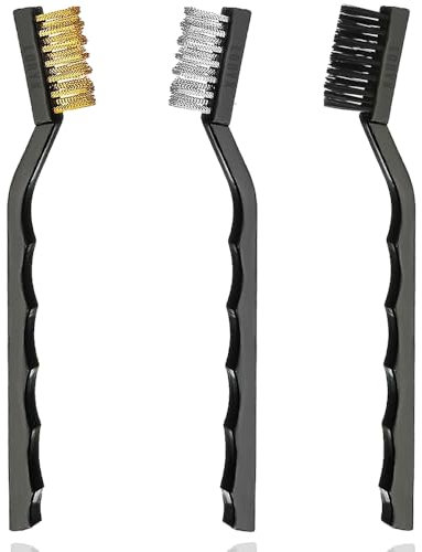3 Pcs Mini Wire Brush Set – Stainless Steel, Brass & Nylon Bristles for Cleaning Rust, Welding Slag, Metal, Kitchen Sink & More – Small Wire Brushes for Precision Cleaning