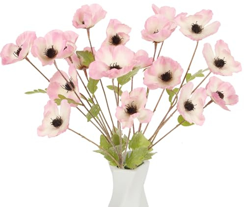 ICBOX Künstliche Mohnblumen, 6 Stück, hellrosa, Seidenblumen, 69,8 cm, künstliche Mohnblumen für Hochzeit, Blumenstrauß, Tischdekoration, Arrangement, Heimdekoration (Hellrosa)