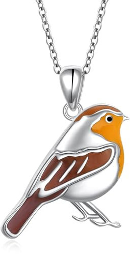 Flyow Rotkehlchen Halskette 925 Sterling Silber Niedliche Tier Robin Vogel Anhänger Rotkehlchen Kette Schmuck Geschenke für Frauen Vogel Liebhaber