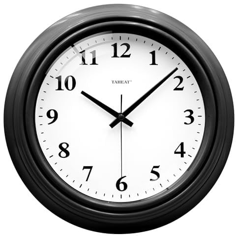 TAHEAT Orologio da Parete Silenzioso Vintage Nero Moderno 25cm | Rotondo | Batteria Inclusa | Ideale per Soggiorno Camera Ufficio Cucina
