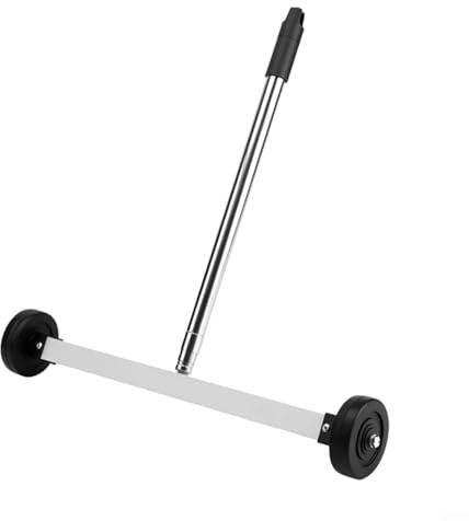 Opatiny Recogedor de hierro de mano con imán fuerte, ruedas giratorias suaves, mango de altura ajustable para una fácil colección y limpieza de metal