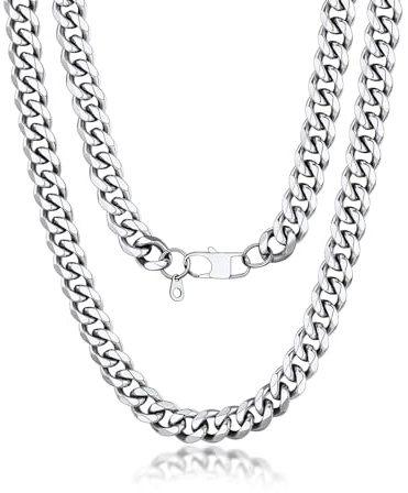 Suplight 925 Sterling Silver Chain Necklaces for Men, 3/5/6/9/12mm, Stainless Steel Cuban/Figaro Mens Necklace，Silver/Black/Gold Plated Chains Length 14/18/20/22/24/26/28/30“