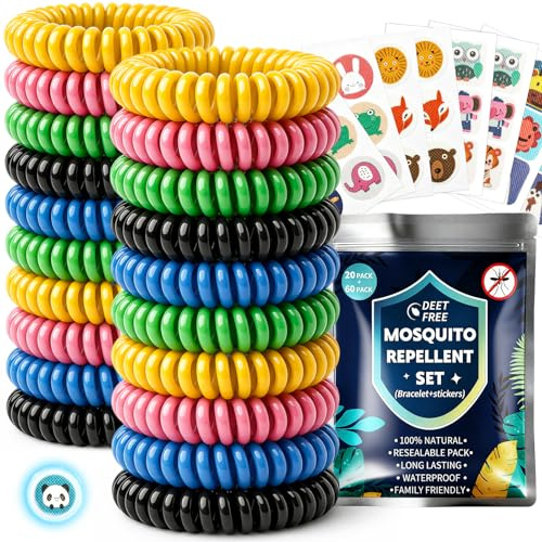 Mückenarmband Mückenschutz Armband Mückenpflaster Set Anti Mücken | 20 Mücken Armband + 60 Moskito Pflaster für Camping Zubehör Gadgets Reise Urlaub Must Haves Summer Outdoor Gegen Mücken