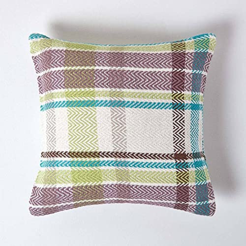Homescapes Dekokissenhülle Falun mit Chevron-Muster, grün-braun, Zierkissenbezug 45 x 45 cm, aus 100% Baumwolle mit Reißverschluss, Kissenbezug für Sofakissen/Dekokissen mit Schottenmuster