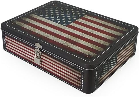 Aoneky Zinn Retro Aufbewahrungsbox mit Schloss, 30.4 x 22.8 x 8.2cm - Metalldose für Medikamente Postkarten Ordner