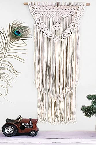 Boho Makramee Wandbehang Dekor - Beige 40,6 x 91,4 cm Moderne böhmische gewebte Wandkunst Tapisserie Dekor für Haus, Wohnung, Schlafsaal, Kinderzimmer, Partydekorationen, Hochzeit, Wanddekoration