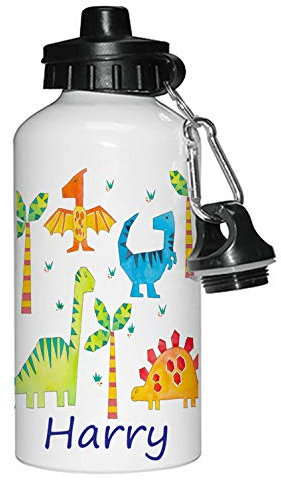 Tigerlilyprints Boys Personalised Dinosaur Bottle, Kids Water Bottles, Metal, Lunch Bag Bottle
