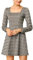Allegra K Damen Langarm A-Linie Quadratischer Hals Kariertes Minikleid Elegantes Arbeit Plaid Kleid Braun M