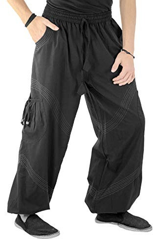 Kunst und Magie Unisex Goa Pluderhose in klassischen Farben, Größe:L/XL, Farbe:Schwarz/Grau