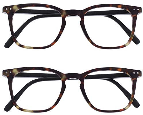 OPULIZE Bex Lesebrille 2er Pack Groß Quadrat Cool Designer Rahmen Federscharniere Kratzfest Mattbraun Schildpatt Herren Damen RR64-2 +2.50