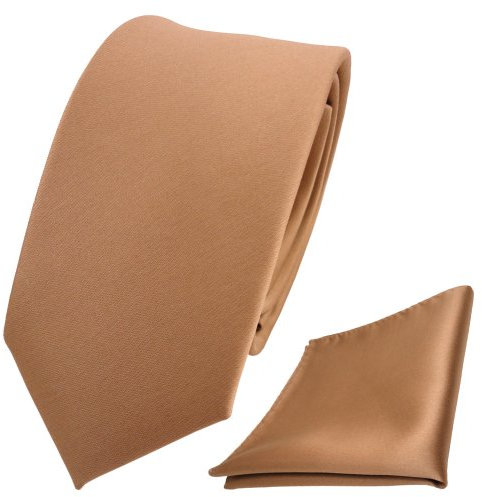 TigerTie - schmale Designer Krawatte Einstecktuch in gold einfarbig uni