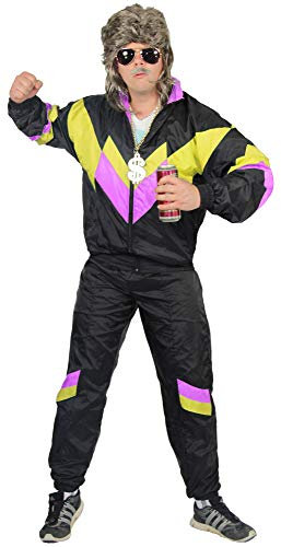 Foxxeo Costume anni '80 per adulti Premium anni '80s Tuta Assiansuit Assi – Uomo Taglia S-XXXXL – Carnevale Costume di Carnevale, colore nero giallo rosa, taglia: XL