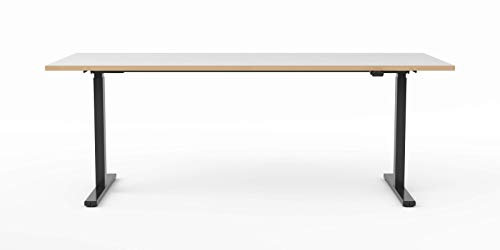 Modulor elektrisch höhenverstellbarer Schreibtisch T1 aus Stahl mit Tischplatte 2,5 x 90 x 200 cm, weiß | schwarzes Gestell