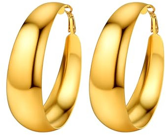 PROSTEEL 60mm Creolen für Damen Mädchen 18k vergoldet Runde Kreolen Ohrringe Glänzend Blatt Design Kreis Ohrringe Modeschmuck Accessoire für Freundin Mutter Schwester