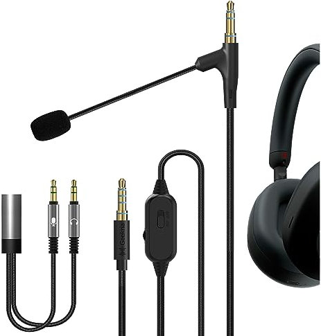 Geekria Boom Mikrofon-Kopfhörerkabel für Gaming und Meeting, kompatibel mit Sony WH-1000XM4 WH-1000XM3 XB900N, 3,5 mm Klinke Ersatzkabel mit Galgenmikrofon und Lautstärke-/Stummschaltung, 1,5 m