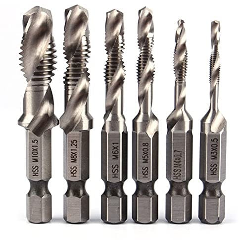 Drill and Tap Bit Set Metric, 6Pcs Hand Tap Hex Shank HSS Screw Spiral Point Thread Metric Plug Drill Bits for Punching and Cu-tting New Threads M3 M4 M5 M6 M8 M10