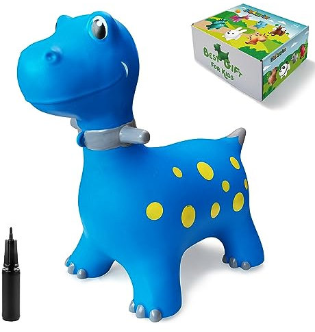 HotMax Dinosaur Bouncy Horse, Inflatable Bouncy Animals Hopper for Toddlers, Ride on Jumping Toys for Baby Girl or Boy Birthday Gift (blue)