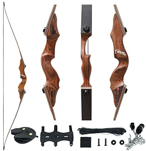 Black Hunter 60 Abnehmbar Langbogen mit Steigleitung aus technischem Holz und laminierten Bogengliedern 20-40lbs für das Bogenschießtraining Jagd Zielübungen Arm Fingerschutz rechte Hand (30 lbs)
