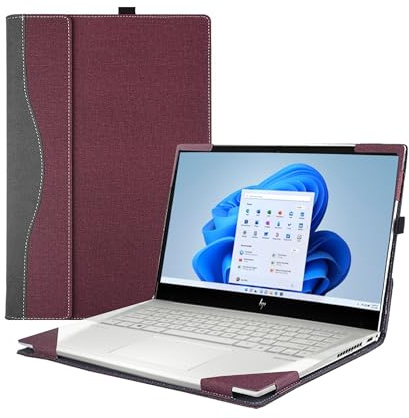 VEVOOD Laptop Cover for HP Envy x360 Laptop 15t /15z-XXX/ 15-ed/15-er/15-ep/15t-es100...All Inclusive Drop Case 15.6 PU Leather Inside Pocket Cover (15.6inch, red Wine)
