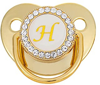 luoluoluo Baby-Schnuller, Gebogenes Design 26 Buchstaben Name Initialen Schnuller mit Clips Goldener Baby-Schnuller für 6 Bis 18 Monate Baby