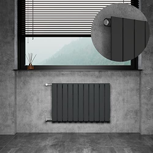 WITEN&NOCK Design Heizkörper Flach Paneelheizkörper Horizontal 550x852 mm, Heizung Badheizkörper für Badezimmer, Flachheizkörper mit Seitlichen Anschlüssen 519 Watt Einlagig(Anthrazit)